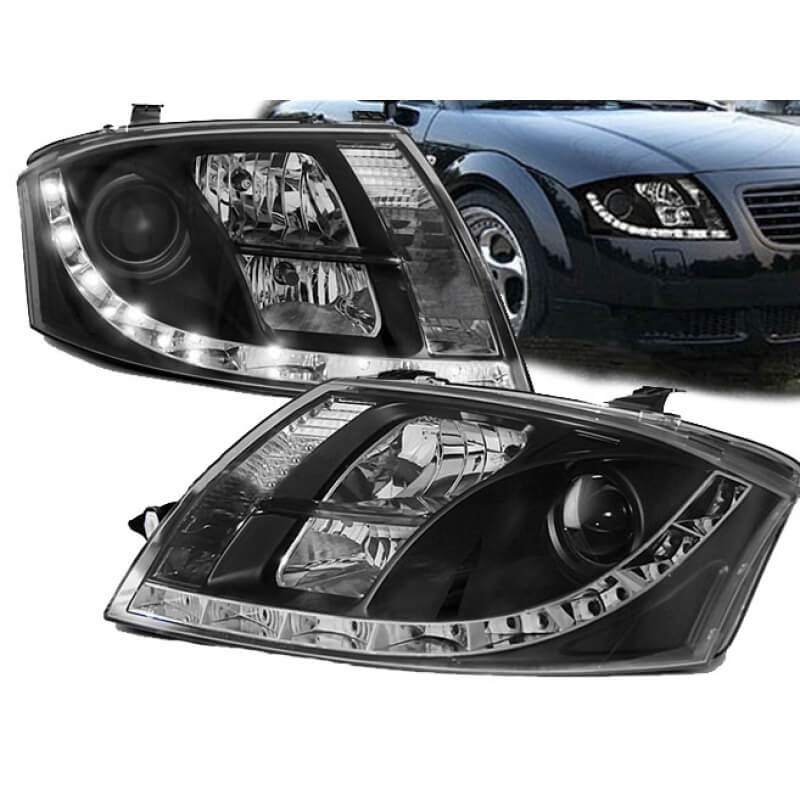 Βλησαρούλης Car Center - Μπροστινά Φανάρια Set Για Audi TT 8N 98-05 DRL Μαύρα H7/H1/H7 Με Μοτέρ Sonar