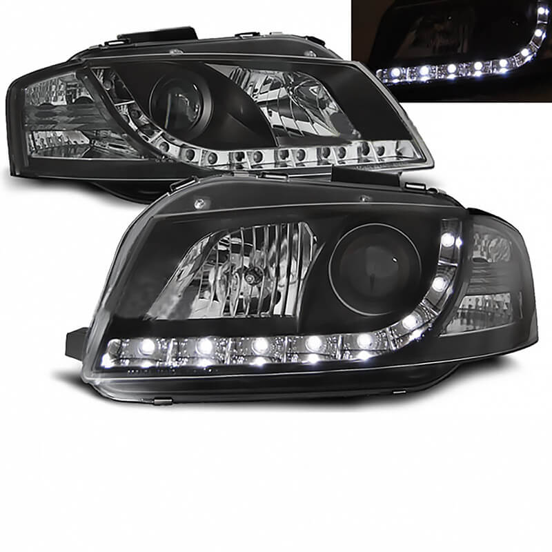Βλησαρούλης Car Center - Μπροστινά Φανάρια Set Για Audi A3 8P 03-08 DRL Μαύρα H1/H1 Sonar