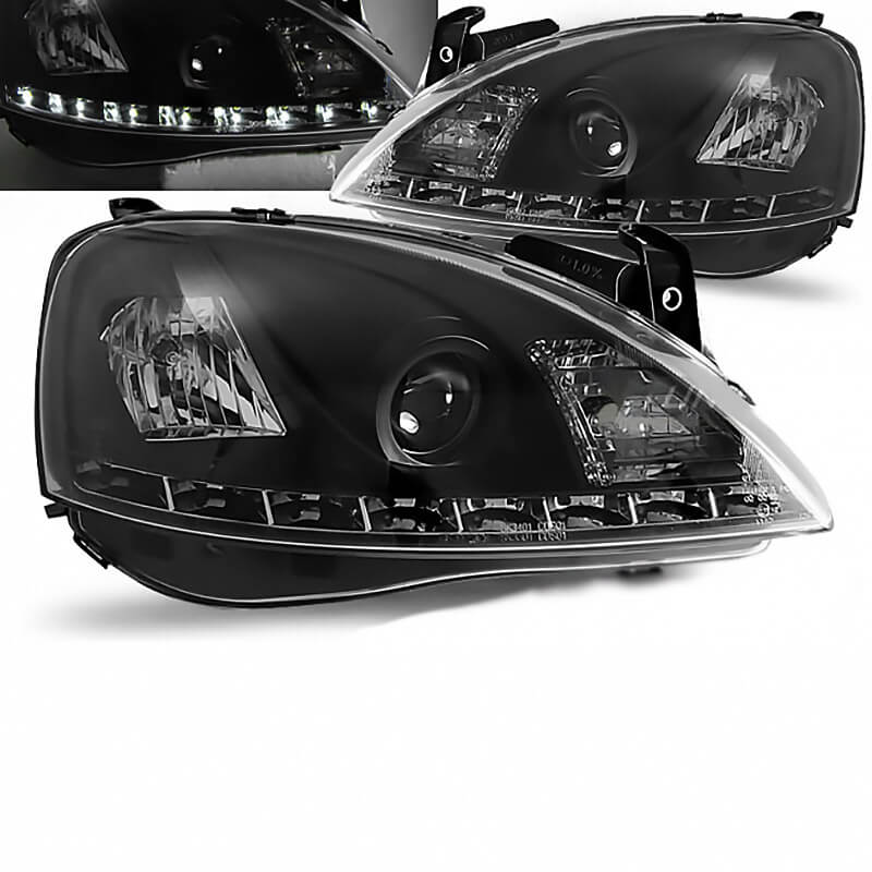 Βλησαρούλης Car Center - Μπροστινά Φανάρια Set Για Opel Corsa C 00-06 DRL Μαύρα H1/H1 Sonar