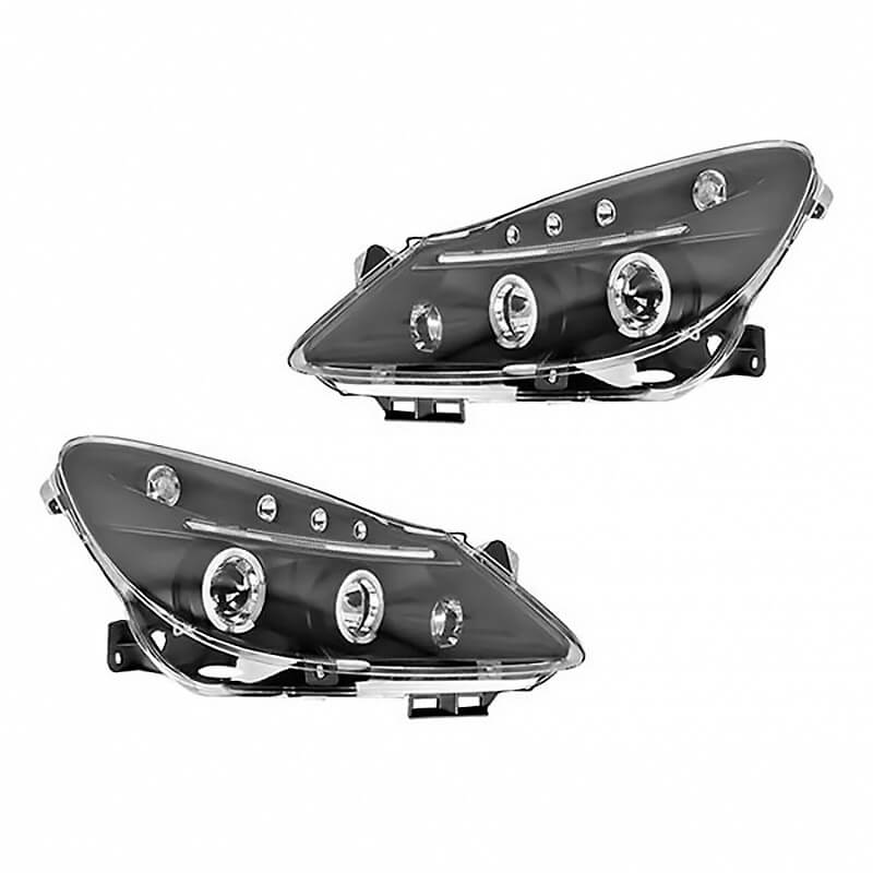 Βλησαρούλης Car Center - Μπροστινά Φανάρια Set Για Opel Corsa D 06-10 Angel Eyes & Led Μαύρα H1/H1/JunYan