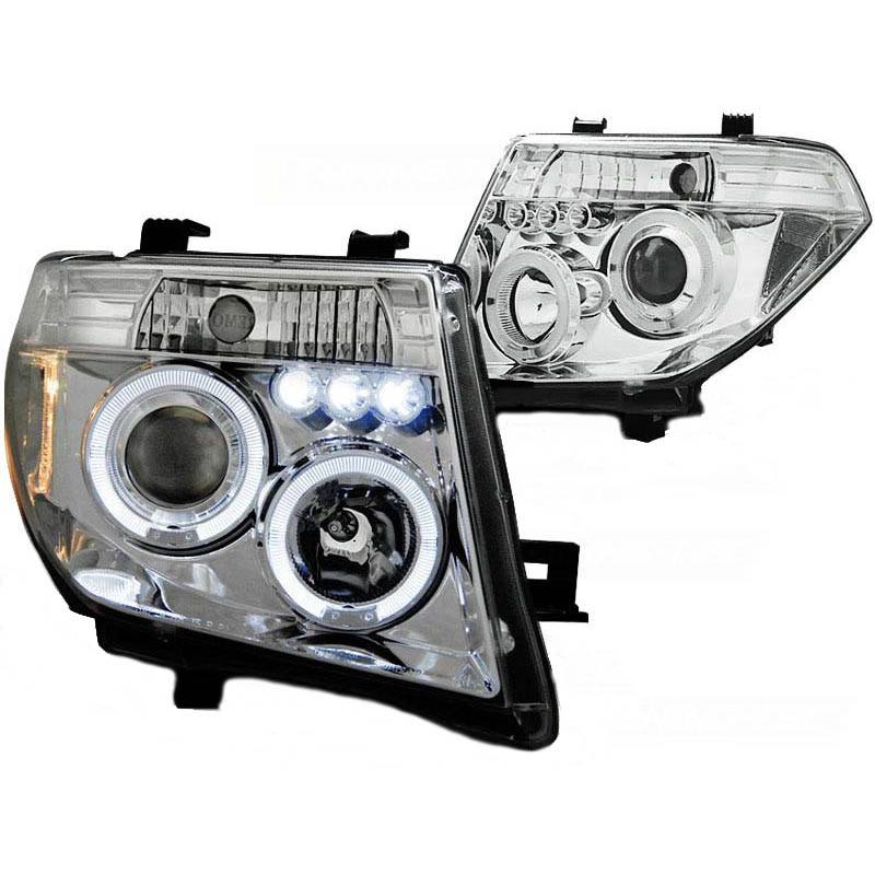 Βλησαρούλης Car Center - Μπροστινά Φανάρια Set Για Nissan Navara D40 05-10 Angel Eyes & Led Χρωμίου H1/H1 Manual JunYan