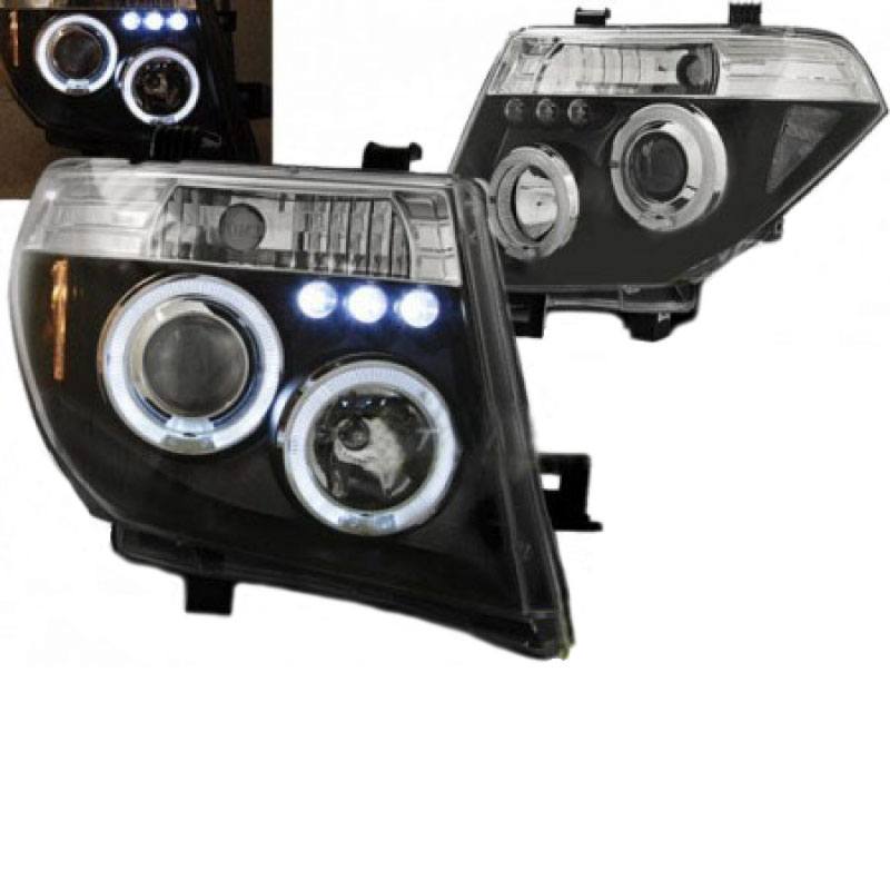 Βλησαρούλης Car Center - Μπροστινά Φανάρια Set Για Nissan Navara D40 05-10 Angel Eyes & Led Μαύρα H1/H1 Manual JunYan