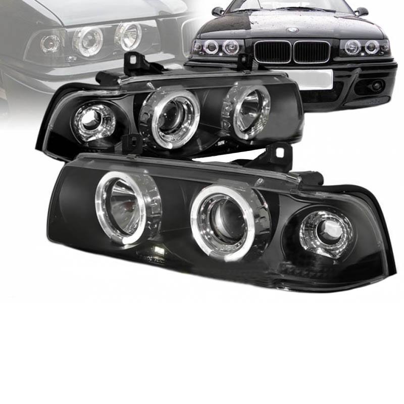 Βλησαρούλης Car Center - Μπροστινά Φανάρια Set Για Bmw 3 E36 90-99 Sedan / Compact / Touring Angel Eyes & Led Μαύρα H1/H1 Sonar