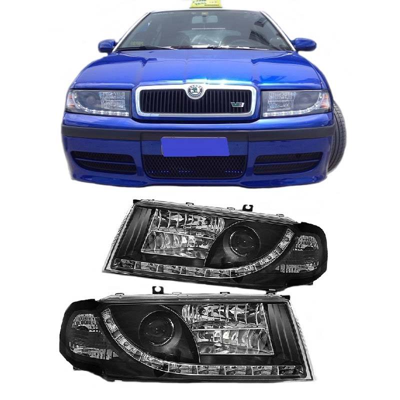 Βλησαρούλης Car Center - Μπροστινά Φανάρια Set Για Skoda Octavia 1U 00-10 DRL Μαύρα H1/H1/H7 Sonar
