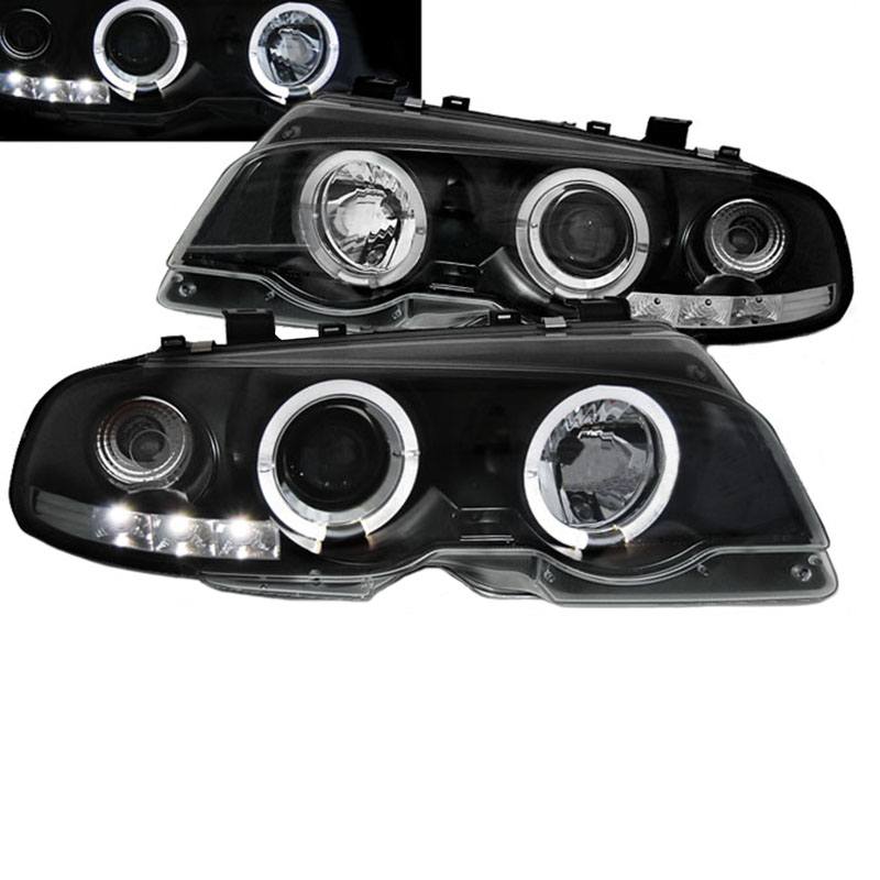 Βλησαρούλης Car Center - Μπροστινά Φανάρια Set Για Bmw 3 E46 Coupe / Cabrio 99-03 Angel Eyes & Led Μαύρα H1/H1 Manual Sonar