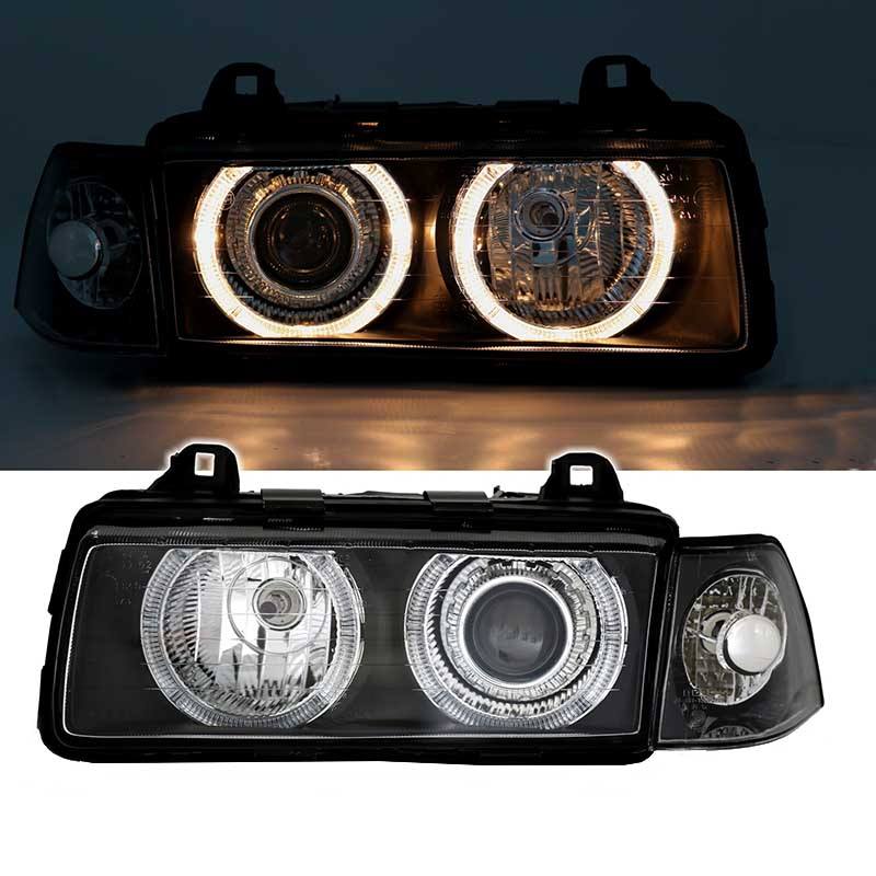 Βλησαρούλης Car Center - Μπροστινά Φανάρια Set Για Bmw 3 E36 92-98 Coupe/Cabrio Angel Eyes Μαύρα H7/H7 Depo