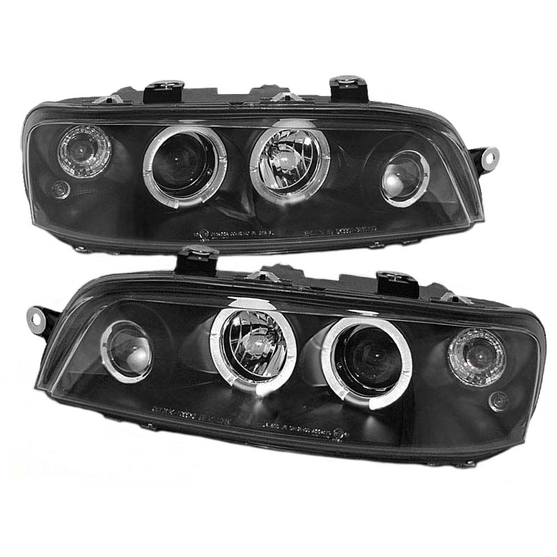 Βλησαρούλης Car Center - Μπροστινά Φανάρια Set Για Fiat Punto 99-03 Angel Eyeys Μαύρα H1/H1/H3 Sonar