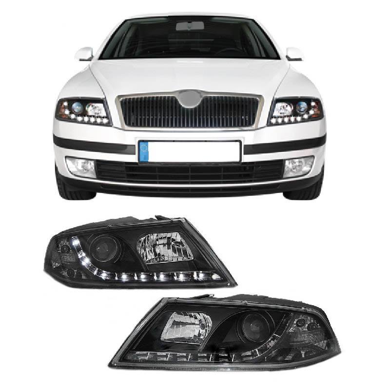 Βλησαρούλης Car Center - Μπροστινά Φανάρια Set Για Skoda Octavia 1Z 04-08 DRL Μαύρα H7/H1 Sonar