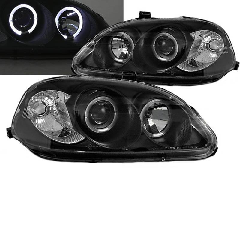 Βλησαρούλης Car Center - Μπροστινά Φανάρια Set Για Honda Civic 95-99 Angel Eyes Μαύρα H1/H1 Manual Sonar