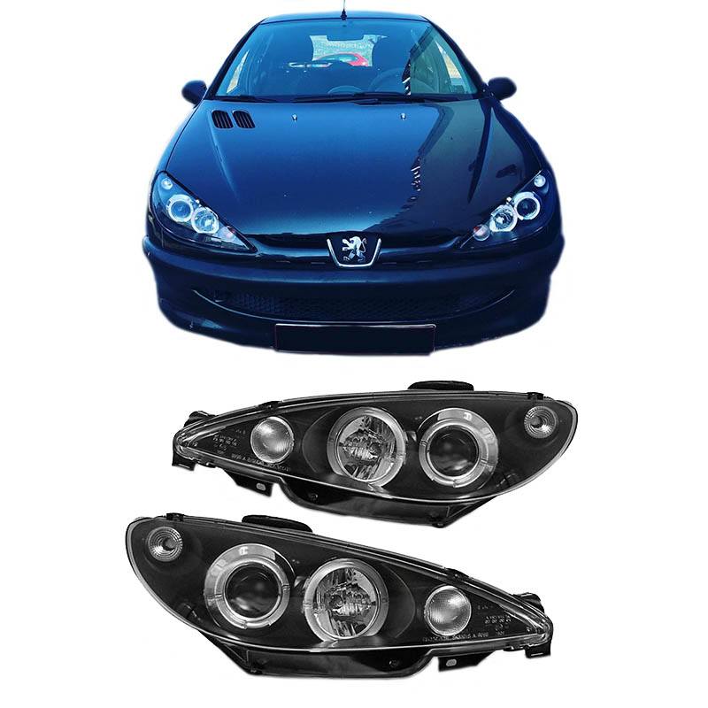 Βλησαρούλης Car Center - Μπροστινά Φανάρια Set Για Peugeot 206 98-03 Angel Eyes Μαύρα H1/H1 Sonar