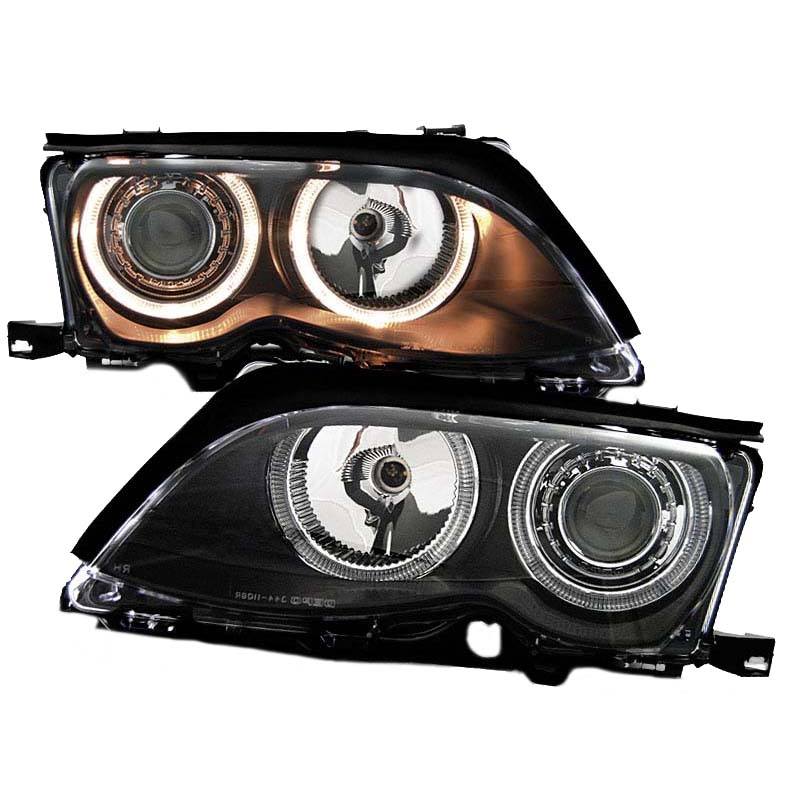 Βλησαρούλης Car Center - Μπροστινά Φανάρια Set Για Bmw 3 E46 Sedan/Caravan 01-05 Angel Eyes Μαύρα H7/H7 Με Μοτέρ Depo