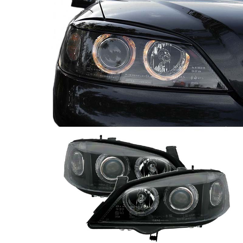 Βλησαρούλης Car Center - Μπροστινά Φανάρια Set Για Opel Astra G 97-04 Angel Eyes Μαύρα H7/H7 Depo