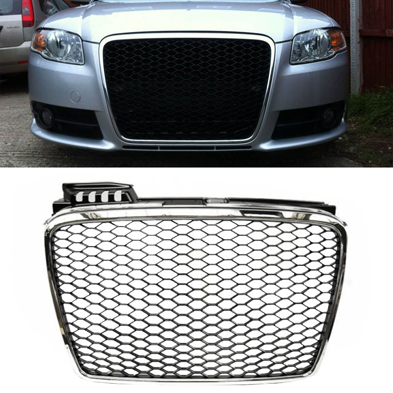 Βλησαρούλης Car Center - Μάσκα Για Audi A4 B7 04-07 RS4 Look Κυψελωτή Χρώμιο/Μαύρο Ματ 1 Τεμάχιο