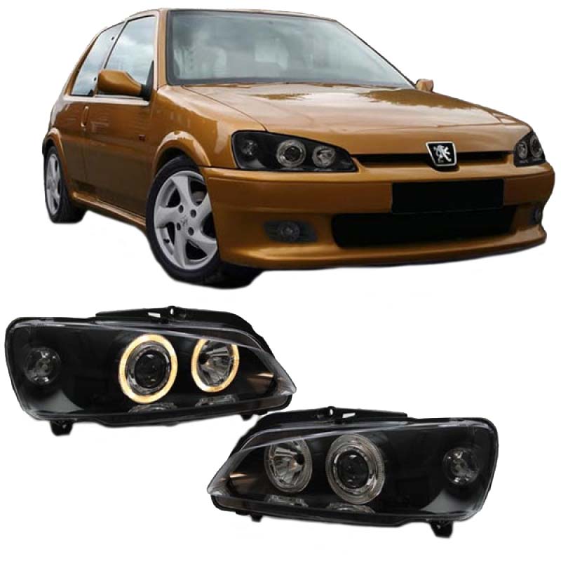 Βλησαρούλης Car Center - Μπροστινά Φανάρια Set Για Peugeot 106 96-99 Angel Eyes Μαύρα H7/H7 Depo