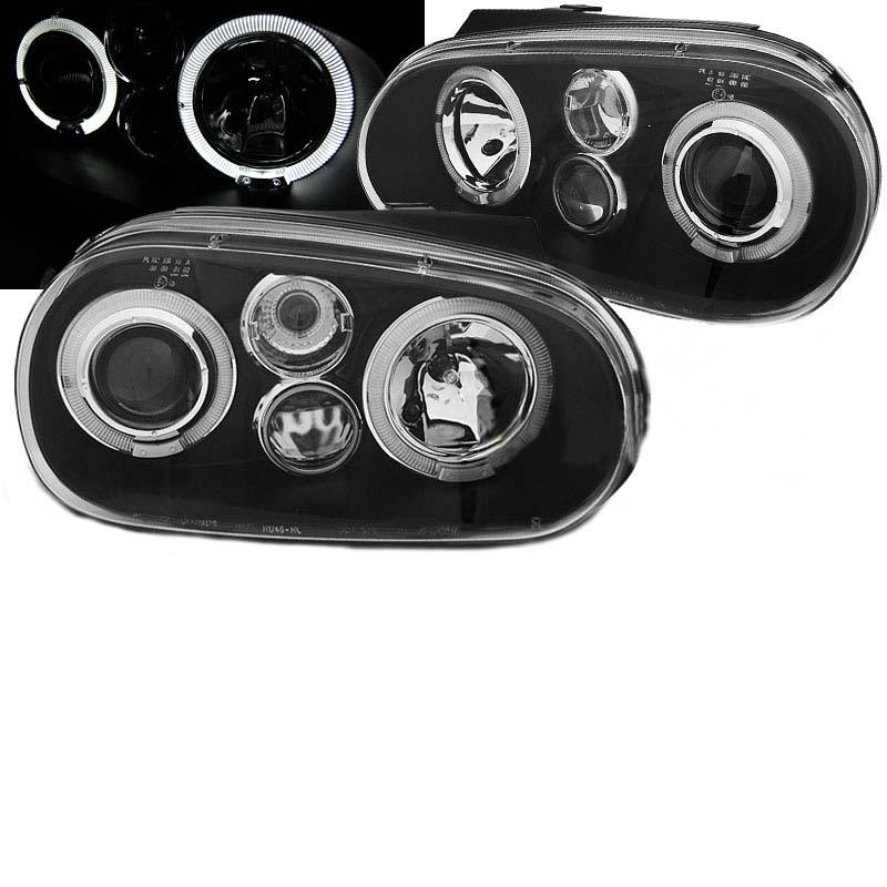 Βλησαρούλης Car Center - Μπροστινά Φανάρια Set Για Vw Golf IV (4) 97-03 Angel Eyes Μαύρα H1/H1/P21W JunYan