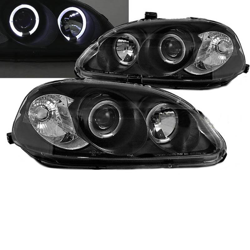 Βλησαρούλης Car Center - Μπροστινά Φανάρια Set Για Honda Civic 99-02 Angel Eyes Μαύρα H1/H1 Manual Sonar