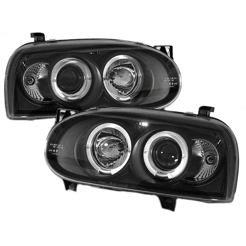Βλησαρούλης Car Center - Μπροστινά Φανάρια Set Για Vw Golf III (3) 92-98 Angel Eyes & Led Μαύρα H1/H1 Sonar