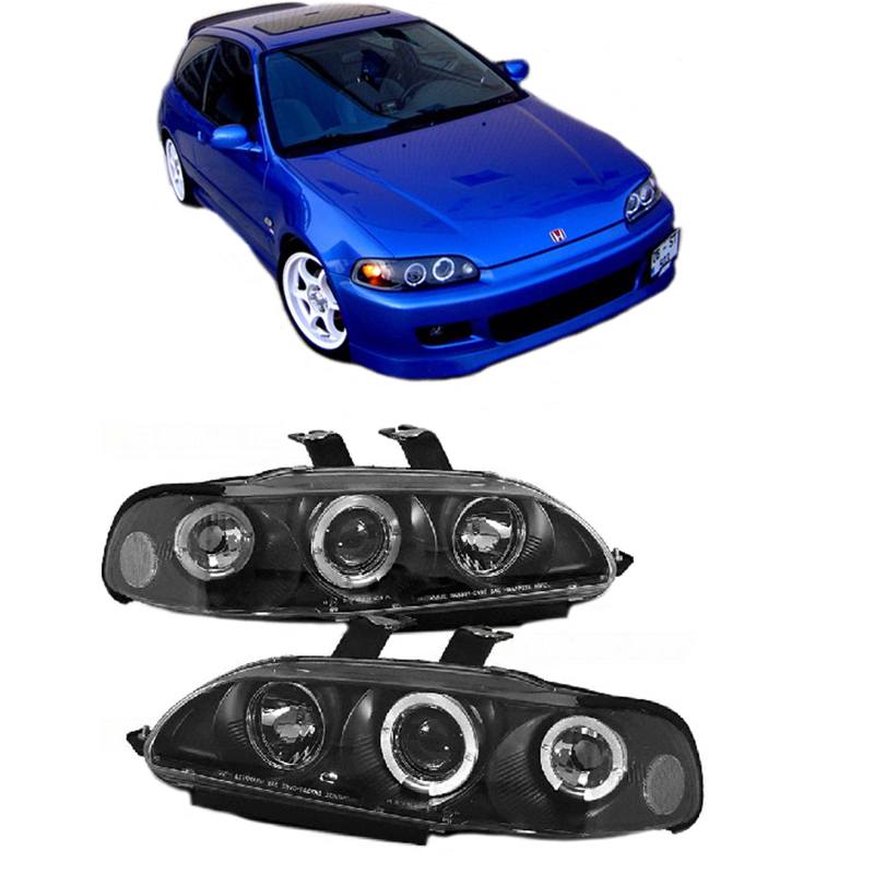 Βλησαρούλης Car Center - Μπροστινά Φανάρια Set Για Honda Civic 92-95 2D/3D Angel Eyes & Led Μαύρα H1/H1 Manual Sonar