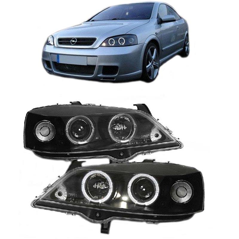 Βλησαρούλης Car Center - Μπροστινά Φανάρια Set Για Opel Astra G 98-04 Angel Eyes Μαύρα H1/H1 Sonar