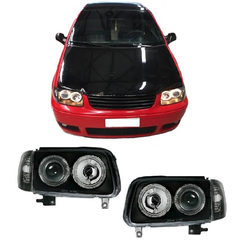 Βλησαρούλης Car Center - Μπροστινά Φανάρια Set Για Vw Polo 6N2 99-01 Angel Eyes Μαύρα H7/H7 Depo