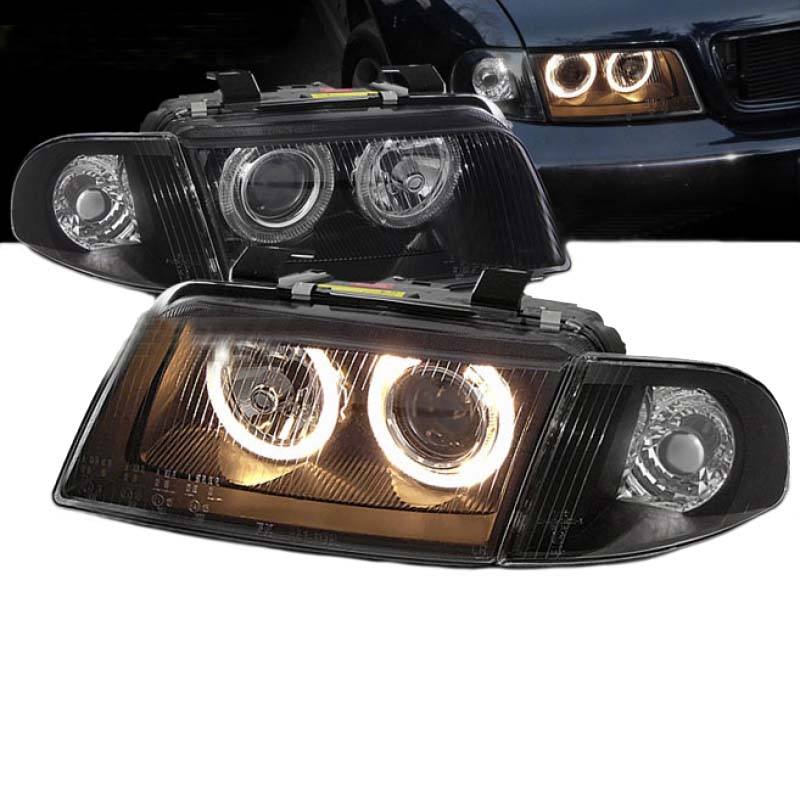 Βλησαρούλης Car Center - Μπροστινά Φανάρια Set Για Audi A4 B5 94-98 Angel Eyes Μαύρα H7/H7 Depo