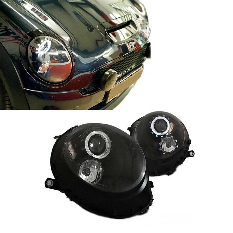 Βλησαρούλης Car Center - Μπροστινά Φανάρια Set Για Mini Cooper (R55/56/57/58/59) 06-13 Angel Eyes Μαύρα H9 Με Μοτέρ JunYan