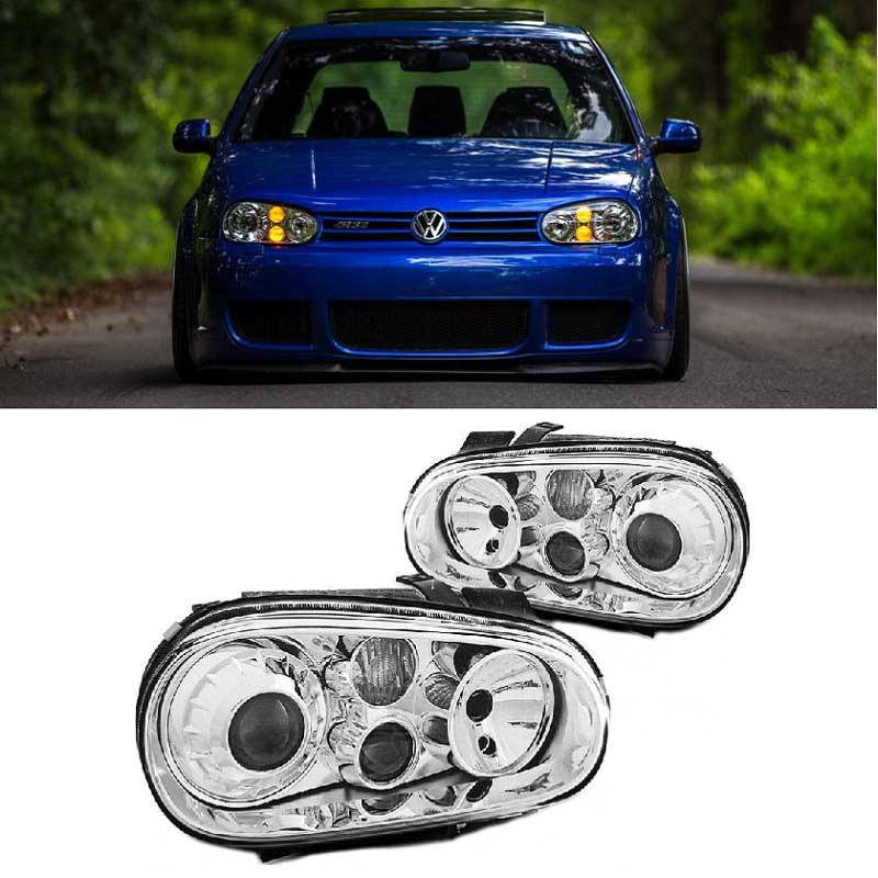 Βλησαρούλης Car Center - Μπροστινά Φανάρια Set Για Vw Golf IV (4) 97-03 R32 Look Projectors Χρωμίου H7/H7/H3 Depo