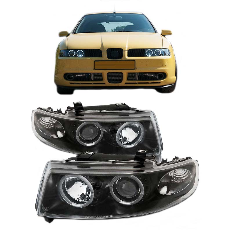 Βλησαρούλης Car Center - Μπροστινά Φανάρια Set Για Seat Leon / Toledo 1M 99-05  Angel Eyes Μαύρα H1/H1 Sonar
