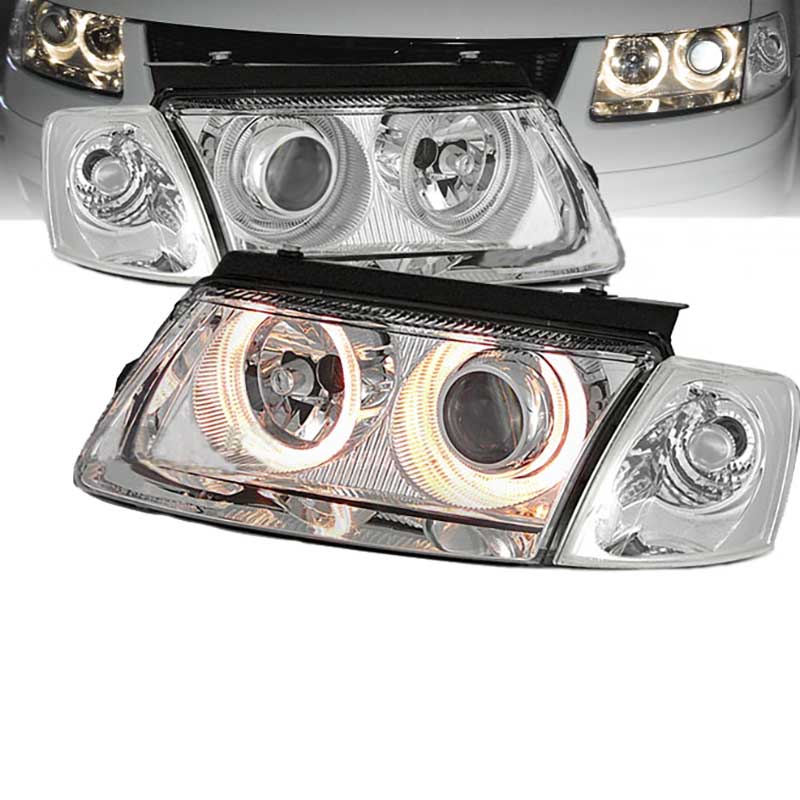 Βλησαρούλης Car Center - Μπροστινά Φανάρια Set Για Vw Passat 3B 96-00 Angel Eyes Χρωμίου H7/H7 Depo