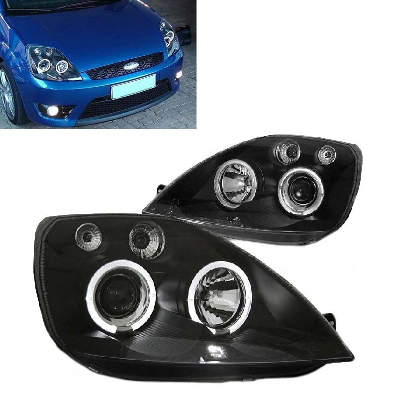 Βλησαρούλης Car Center - Μπροστινά Φανάρια Set Για Ford Fiesta 02-05 Angel Eyes & Led Μαύρα H1/H1 Manual Sonar