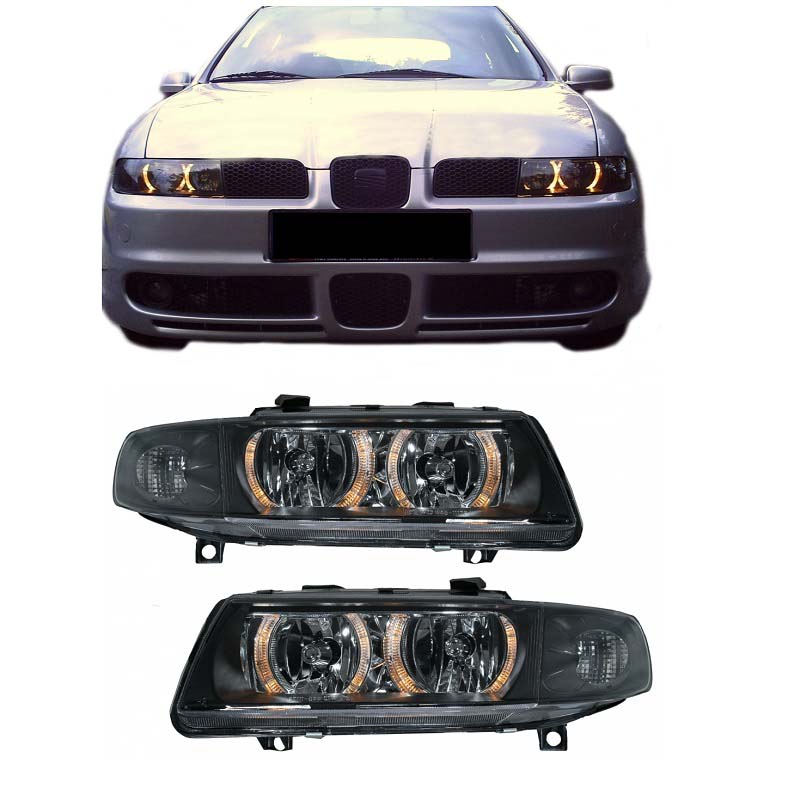 Βλησαρούλης Car Center - Μπροστινά Φανάρια Set Για Seat Leon / Toledo 1M 99-05  Angel Eyes Μαύρα H7/H7 Depo