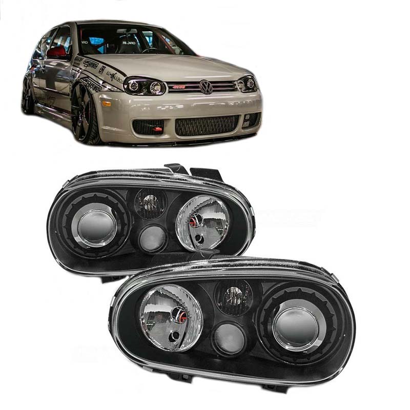 Βλησαρούλης Car Center - Μπροστινά Φανάρια Set Για Vw Golf IV (4) 97-03 R32 Look Projectors Μαύρα H7/H7/H3 Depo