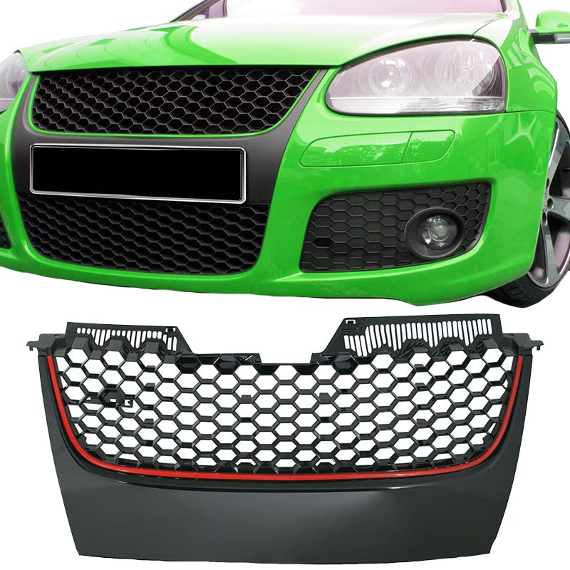 Βλησαρούλης Car Center - Μάσκα Για Vw Golf V (5) 03-08 / Jetta 05-11 GTI Look Χωρίς Σήμα Κυψελωτή Με Κόκκινο Σιρίτι 1 Τεμάχιο