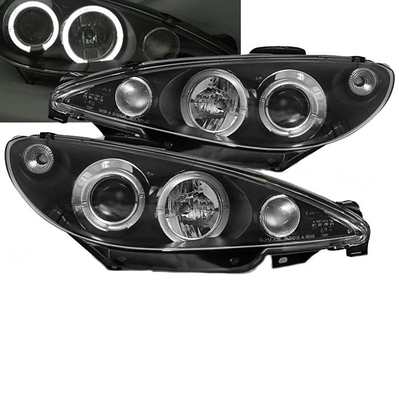 Βλησαρούλης Car Center - Μπροστινά Φανάρια Set Για Peugeot 206 02-07 Angel Eyes Μαύρα H1/H1 Sonar