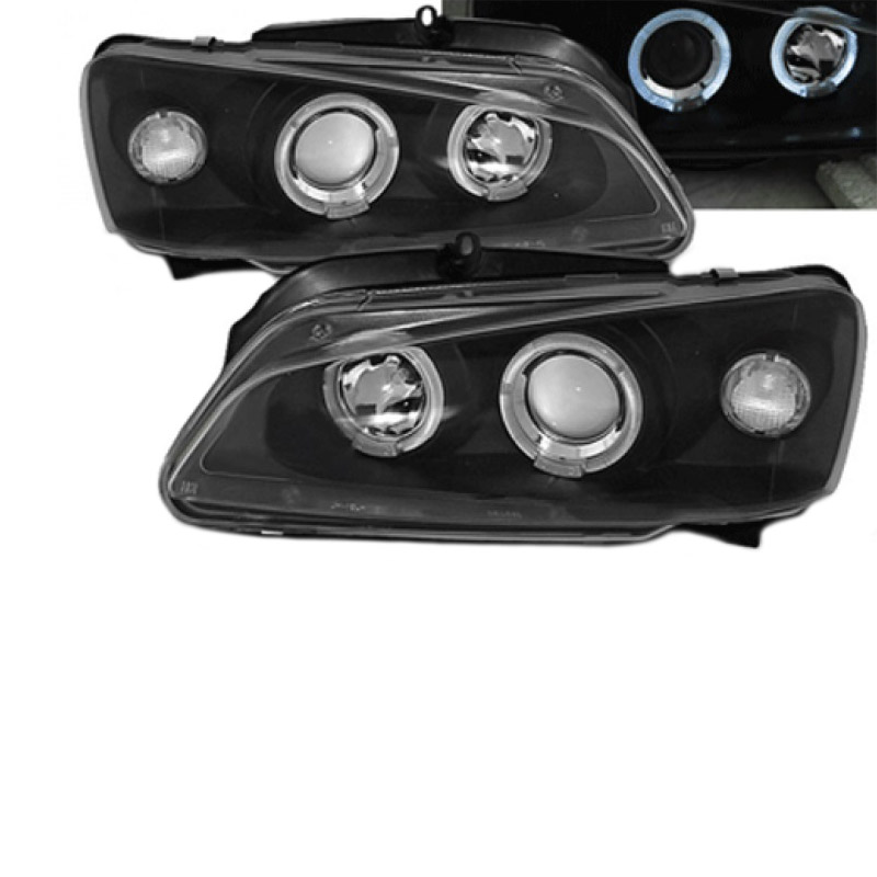 Βλησαρούλης Car Center - Μπροστινά Φανάρια Set Για Peugeot 106 96-03 Angel Eyes Μαύρα H1/H1 Manual JunYan