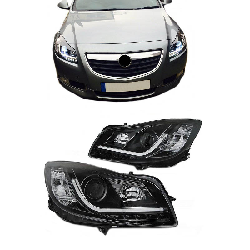 Βλησαρούλης Car Center - Μπροστινά Φανάρια Set Για Opel Insignia 08-12 TRU DRL Tube Lights Μαύρα H7/H7 Με Μοτέρ Sonar
