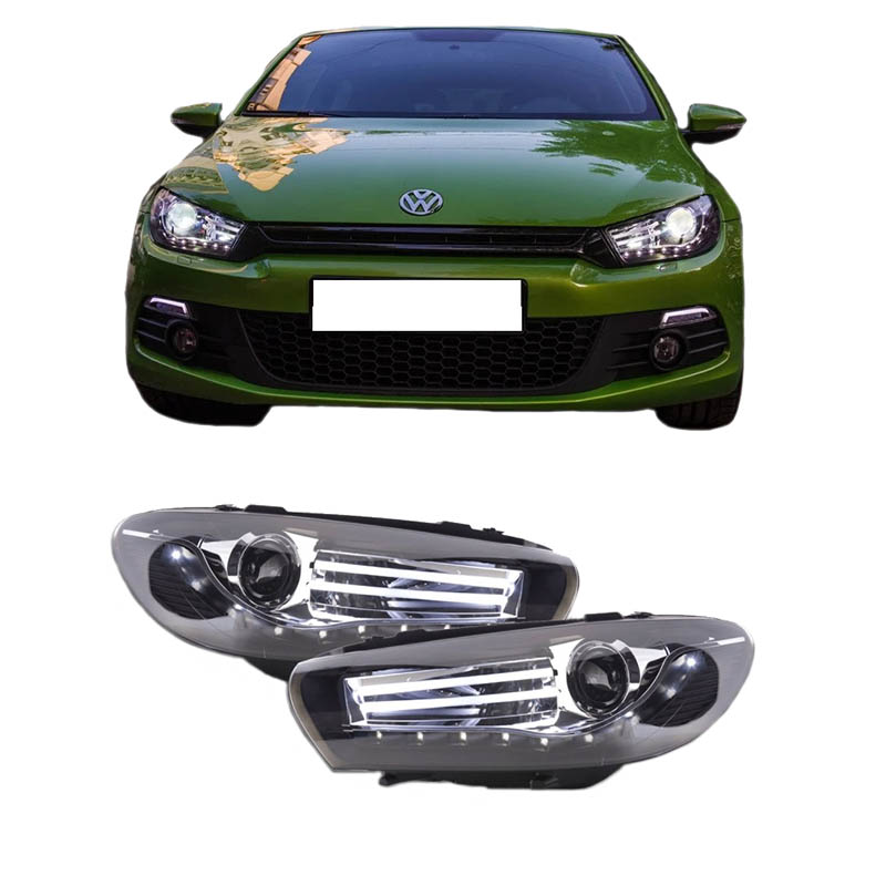 Βλησαρούλης Car Center - Μπροστινά Φανάρια Set Για Vw Scirocco 08-14 DRL Shark Look Μαύρα H7 Με Μοτέρ Depo