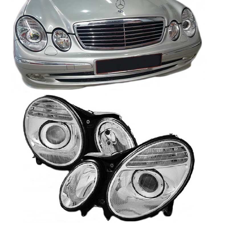 Βλησαρούλης Car Center - Μπροστινά Φανάρια Set Για Mercedes-Benz E-Class W211 02-06 Χρωμίου Facelift Look H7/H7 (Halogen) Με Μοτέρ Depo