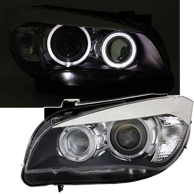 Βλησαρούλης Car Center - Μπροστινά Φανάρια Set Για Bmw X1 E84 09-12 Led Angel Eyes Μαύρα H7/H7 Με Μοτέρ Depo