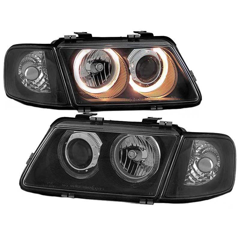 Βλησαρούλης Car Center - Μπροστινά Φανάρια Set Για Audi A3 8L 96-00 Angel Eyes Μαύρα H7/H7 Depo