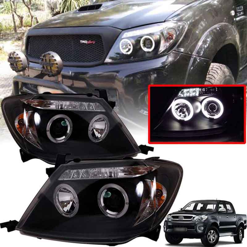 Βλησαρούλης Car Center - Μπροστινά Φανάρια Set Για Toyota Hilux 05-11 Angel Eyes & Led Black H1/H1 Manual Sonar