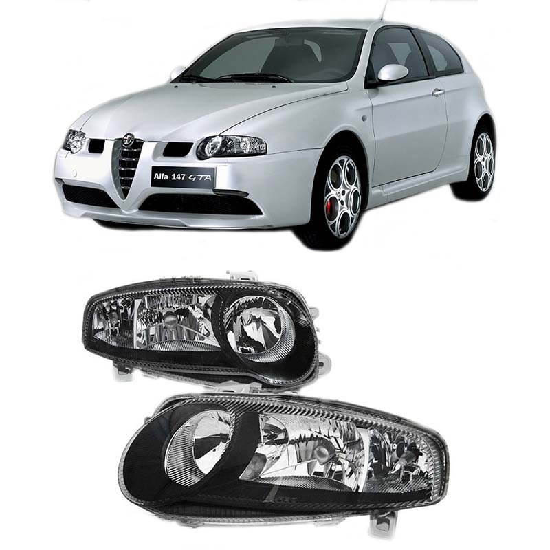 Βλησαρούλης Car Center - Μπροστινά Φανάρια Set Για Alfa Romeo 147 01-04 Μαύρα GTA H7/H7/H1 Depo
