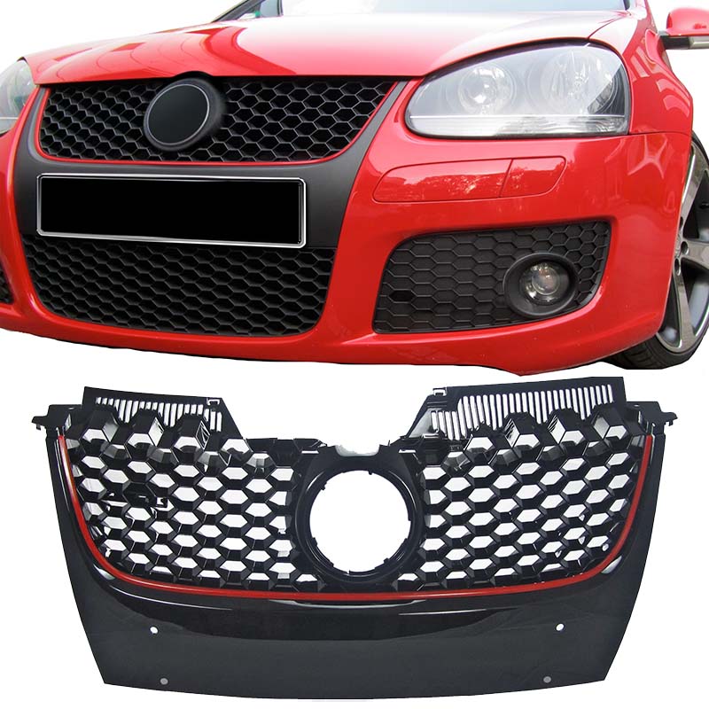 Βλησαρούλης Car Center - Μάσκα Για Vw Golf V (5) 03-08 / Jetta 05-11 GTI Look Κυψελωτή Με Κόκκινο Σιρίτι 1 Τεμάχιο