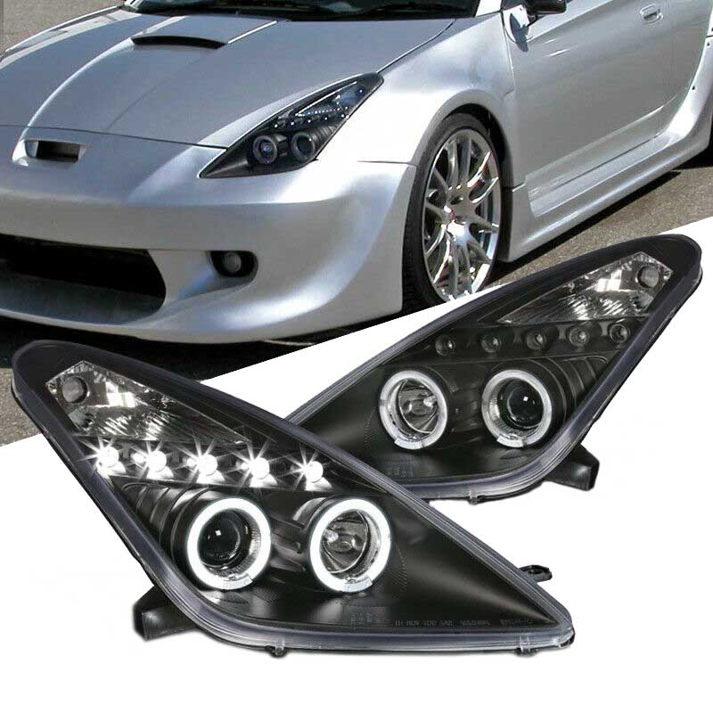 Βλησαρούλης Car Center - Μπροστινά Φανάρια Set Για Toyota Celica T230 99-05 Angel Eyes & Led Μαύρα H3/H1 Manual Junyan