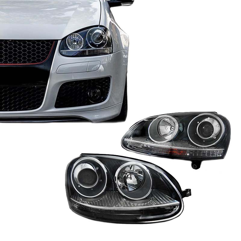 Βλησαρούλης Car Center - Μπροστινά Φανάρια Set Για Vw Golf V (5) 03-08 / Jetta GTI R32 Look Projectors Μαύρα H7/H7 Με Μοτέρ Depo