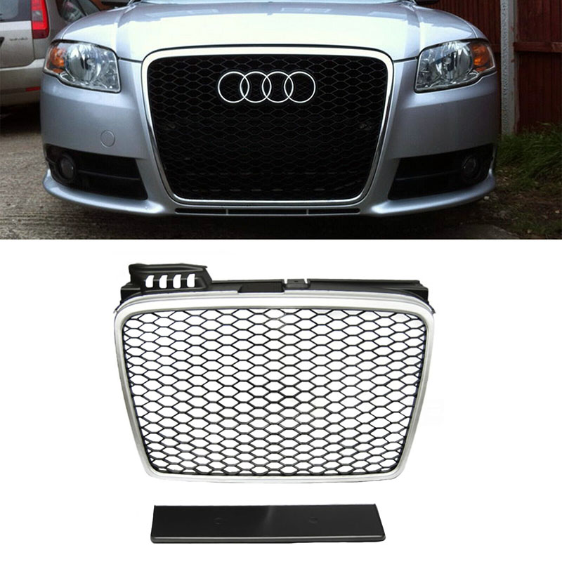 Βλησαρούλης Car Center - Μάσκα Για Audi A4 B7 04-07 RS4 Look Κυψελωτή Ασημί/Μαύρο 1 Τεμάχιο