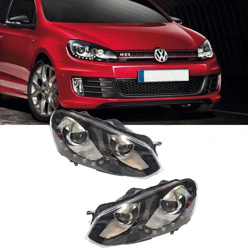 Βλησαρούλης Car Center - Μπροστινά Φανάρια Set Για Vw Golf VI (6) 08-12 DRL GTI /R20 Look Μαύρα H7/H7 Με Μοτέρ Carner