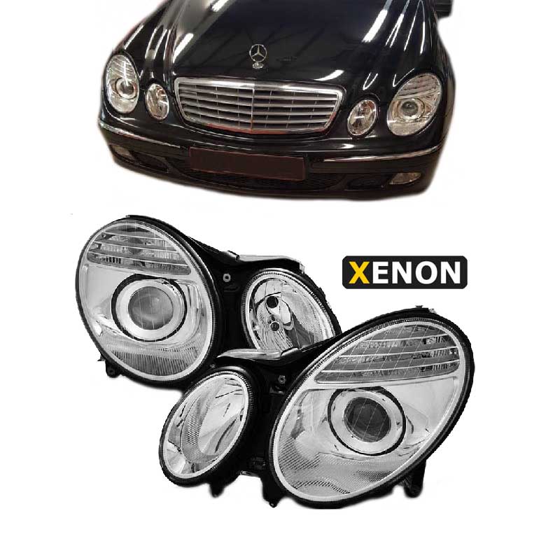 Βλησαρούλης Car Center - Μπροστινά Φανάρια Set Για Mercedes-Benz E-Class W211 02-06 Χρωμίου Facelift Look D2S/H7 (Xenon) Με Μοτέρ Depo