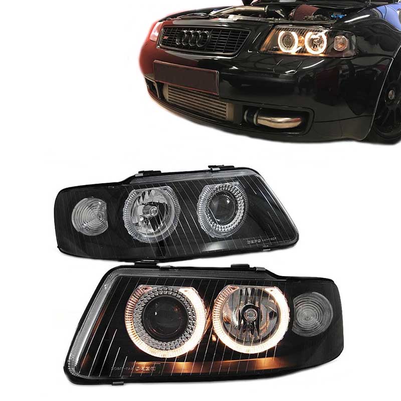 Βλησαρούλης Car Center - Μπροστινά Φανάρια Set Για Audi A3 8L 00-03 Angel Eyes Μαύρα H7/H7 Depo