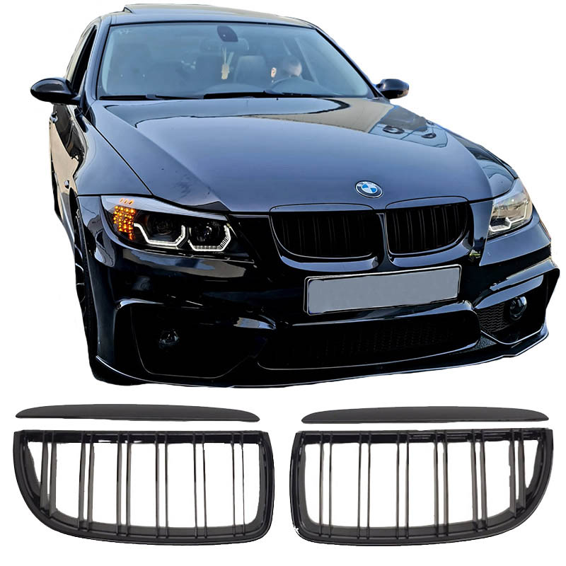 Βλησαρούλης Car Center - Καρδιές Μάσκας Για Bmw 3 E90 /E91 05-08 M4 Look Με Διπλή Γρίλια Μαύρο Γυαλιστερό 4 Τεμάχια